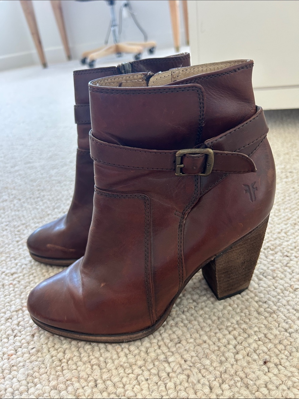 Frye Women's Brown Leather Ankle Booties with Buckle | Patty Riding Bootie